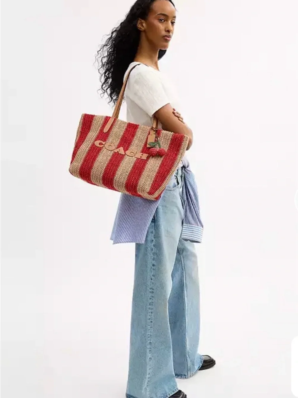 Coach (NWT) City Tote Bag With Stripes And Cherry Charm - Picture 15 of 16